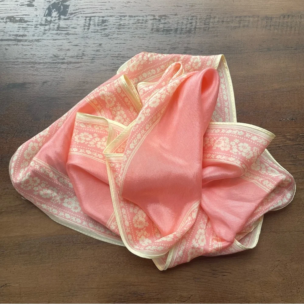 Vintage Pastel Pink Patterned Silk Scarf
